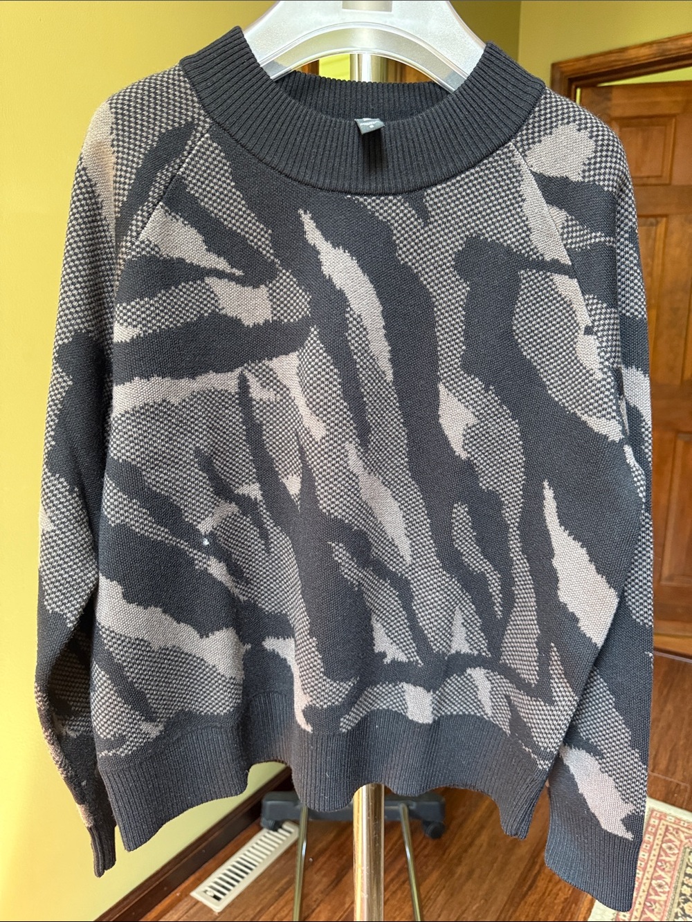 Athleta Women's Crewneck Animal-Print Sweater in Charcoal and Taupe
